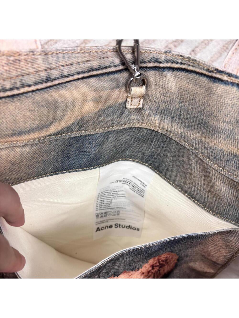 Acne Studios Trompe L’oeil Teddy Bear Denim Shopper Tote - Picture 5 of 8